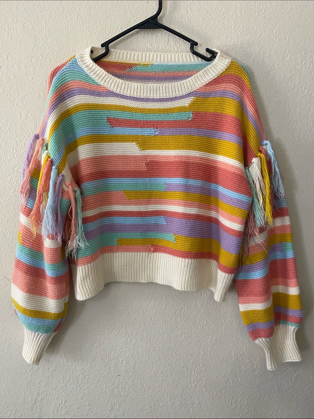 Kawaii Candyland Pastel Stripe Fringe Tassel Knit Sweater - Picture 2 of 9